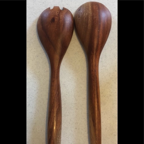Vintage VTG BIG Wood Salad Fork and Spoon 12” Dining Kitchen Decorative - Picture 2 of 3
